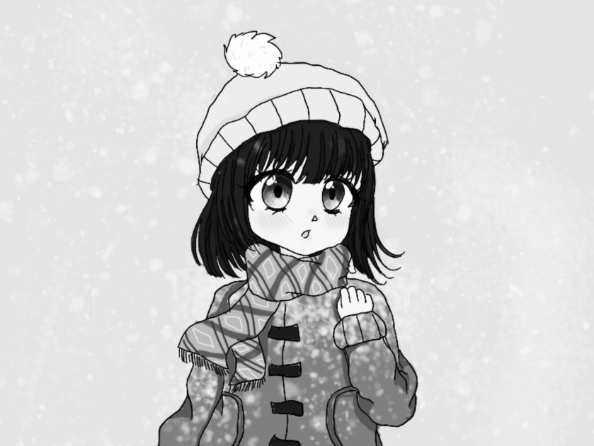 winter girl close-up black and white